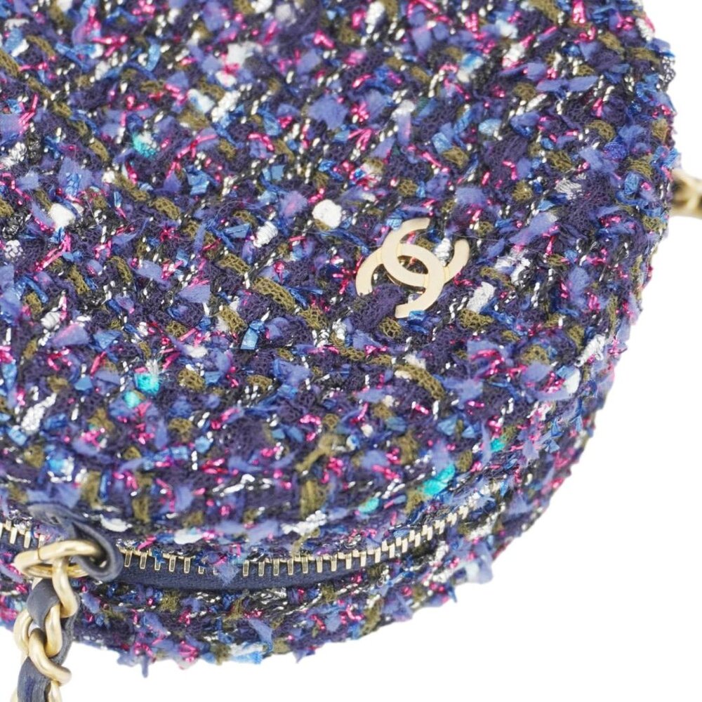 Chanel  Round Tweed Chain Clutch Crossbody Bag Blue - Picture 10 of 13